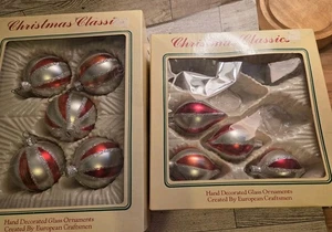  Christmas Classics Glas Ornamente Lot 9 Rot, Silber Glitzer USA Vintage - Bild 1 von 12
