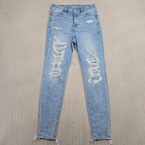 American Eagle Jeans Womens 4 Blue Curvy Hi Rise Jegging Dream Jean Distressed - Picture 1 of 13