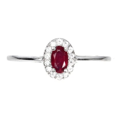 925 Sterling Silver Ring Oval Ruby 5x3mm Simulated Cz Rin - Image 1 of 4