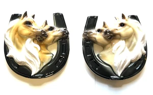 2 Mid Century Ceramic Horse Head Horseshoe Wall Decor Marked A Quality Product - Picture 1 of 13