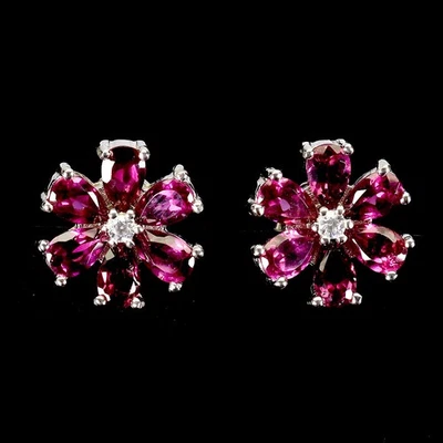 925 Sterling Silver Earrings Pear Rhodolite Garnet 5x3mm Gemstone Jewelry - Image 1 of 4