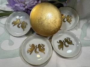 Vintage Gold Cherub Porzellan Schmuck Geschirr Set mit Box Japan Mid Century 4 Teller - Bild 1 von 10