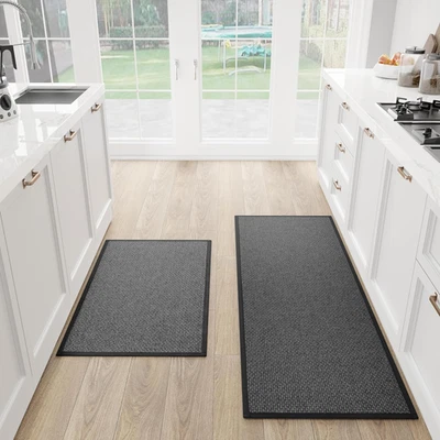 Juego de 2 alfombrillas de cocina, alfombras antideslizantes acolchadas para piso de cocina, absorbente R Foto 1 de 4