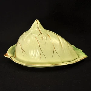 Royal Winton Grimwades Butter Cheese Keeper Leaf Ware Light Green w/Gold 1950's - Picture 1 of 12