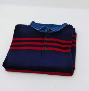 A boy blue and a red striped shirt with a blue collar By KITESTRINGS - Picture 1 of 4