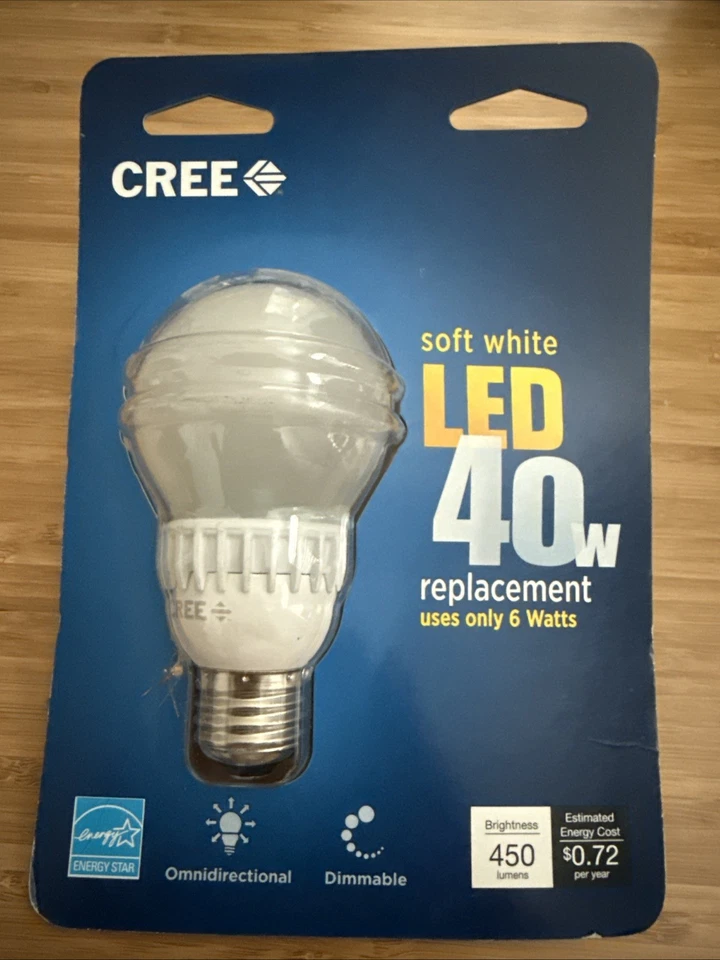 CREE Soft White LED 40W (6W) Dimmable Bulb 2700K/450 Lumens -USA Made - Image 1 of 2