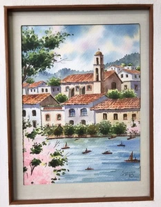 Original Aquarell Mexiko signiert Francisco Garcia Martinez 26"x 22" Holzrahmen - Bild 1 von 9