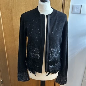 An Amazing Diane Von Furstenberg Black, Wool, Sequin And Feather Cardigan . - Picture 1 of 10