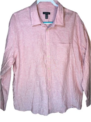 Van Heusen Hombres Abotonado Lino XL Rosa Manga Larga Cuello Bolsillo Foto 1 de 3