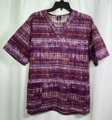 BARCO UNIFORMS Womens Size Large Purple Blue Abstract V-Neck Pockets Scrubs Top - Image 1 of 4