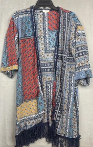 Umgee Damen Tribal Boho Print Kimono Größe S/M Artsy Eklektisch U-Ausschnitt Saum Funky - Bild 1 von 11