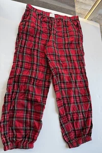 J. CREW Flannel Pajama Pant Red Tartan Plaid Large Cotton Gold Thread Jogger - Picture 1 of 10