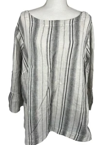 Charter Club 100% Linen Tunic Top Blouse Cream Striped Size 3X Peasant Boho - Picture 1 of 18