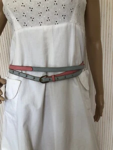 Gürtel Fein Doppelt Leder Grau Und Rosa Pastell Vintage Made IN France CEBR078 - Bild 1 von 12