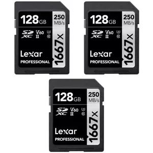 Lexar Professional SDHC / SDXC 1667x UHS-II 128GB Memory Card (3-Pack) - Picture 1 of 4