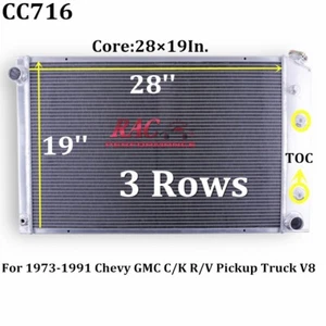 Tapa de radiador de aluminio de 3 filas para Chevy C/K 10 20 30 Blazer Suburban 1973-1991 - Imagen 1 de 8