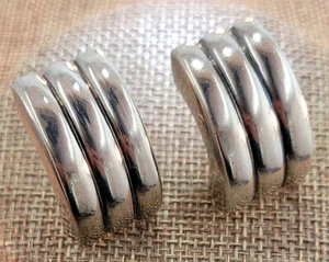 Large Vintage Cartier Sterling Silver Half Huggie Clip On Earrings Spain - Picture 1 of 15