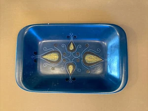 Plato para servir cerámica artística MCM JIE Johnson Gantofta Suecia azul con hojas amarillas  - Imagen 1 de 6