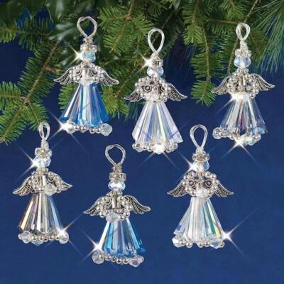 Nostalgisches Weihnachtsschmuck-Set aus massiver Eiche - silberne Kristallengel ergibt 6 - Bild 1 von 3