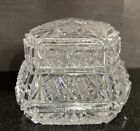 Vintage Cut Lead Crystal Hexagonal Box with Lid 3.5” H X 3.5” W X 4.5” L