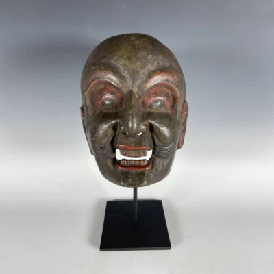 MASCARILLA DE TEATRO JAPONESA MADERA TALLADA PIGMENTO LACA JAPÓN C XIX Foto 1 de 4