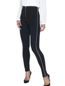 Frank Lyman Black Side Stripe Leggings Large *Altered* Faux Leather Panel Dressy - Picture 1 of 9