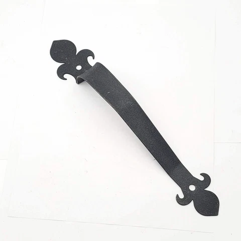 Vintage Black Door Pull Handle Gate Steel 11.25" Salvage Hardware Fleur Di Lis Cover