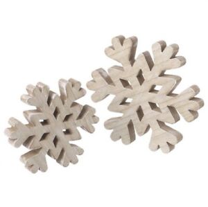 Set Of Two Natural Wooden Snowflakes Christmas Shelf Sitters Ornaments Decor