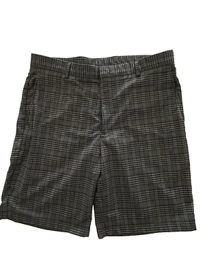 Pantalones Cortos de Golf Walter Hagen Para Hombre W36 Negro Gris Cremallera a Cuadros Entrepierna Frontal Plana 10" Foto 1 de 4