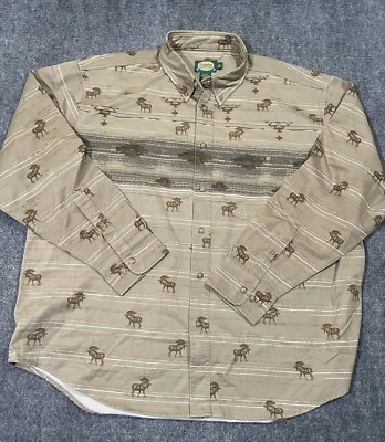 Cabelas Shirt Mens Extra Large Moose Aztec All Over Print Thick Cotton Outdoors - Image 1 of 4