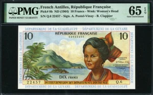 Antillas Francesas 1964 10 Francos P8b PMG 65 EPQ GEMA SIN CIRCULAR - Imagen 1 de 2