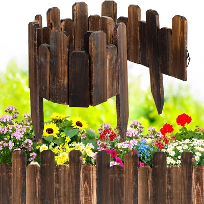 4 Piezas Madera Escalonada Borde Jardín Piquete Corto Cerca Acabado Madera Quemada Foto 1 de 4