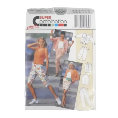 Burda 4564 Misses Jacket Skirt Pants Capri Button Up Shirt Pattern Sz 8-18 Uncut - Image 1 of 4