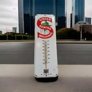 Vintage Singer Sewing Machines Thermometer Tin merchandise 1950 No Porcelain - Picture 1 of 13