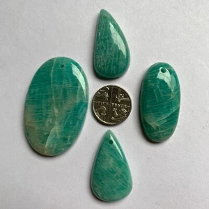 JOB LOT 4 x AMAZONITE CABOCHONS, ALL NATURAL WITH HIGH LUSTRE AND CONDITION - Picture 1 of 5