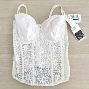 Fine Lines Rhapsody Torsolette Corset Vintage Size 12D Ivory Lace Sheer New - Picture 1 of 12