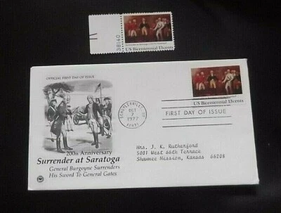 FDC #1728*SURRENDER at SARATOGA*10/7/77*13c STAMP*+ Extra Stamp with Plate Numbr - Image 1 of 3