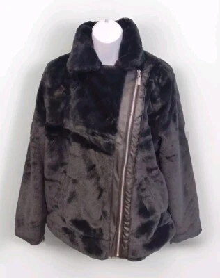 Jou Jou Jacket Woman's Small Full Zip Black Lined Faux Fur Short Zip Coat  - Image 1 of 4