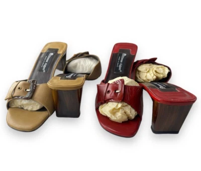 ETIENNE AIGNER (Lote de 2) Sandalias de Tacón de Cuero Rojo y Arena "Dovey" (Talla 7.5) NUEVAS Foto 1 de 4