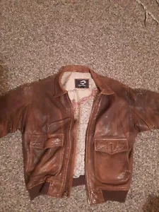 VTG Tiger Fox Mens M Bomber Jacket Brown Distressed Leather Flight Aviator Pilot - Picture 1 of 12