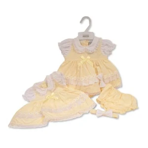 New Baby Girls ~ Bow Lace & Daisies Dress Set ~ Spanish Romany ~ Lemon NB-6 ~abg - Picture 1 of 3