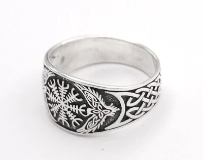 Anillo amuleto Vegvisir vikingo y águila celta de plata esterlina 925 sólida - talla personalizada Foto 1 de 4