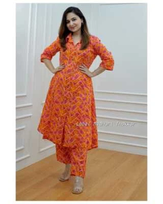 Indian Ethnic Printed Palazzo Kurta Set Designer Straight Print Work Kurti - Image 1 of 4