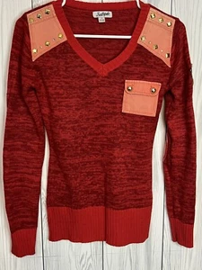 Women’s Southpole Red Embellished Sweater w/ Shoulder Studs Size Small - Picture 1 of 12