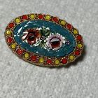 Gold Tone Floral Micromosaic Italy Brooch