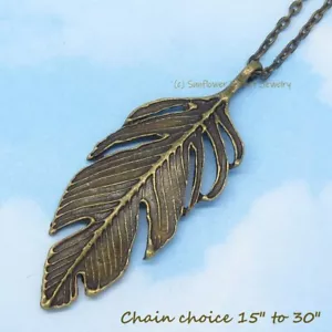 Feather Necklace Antique Bronze 02098nk Boho Chic Retro - Picture 1 of 8