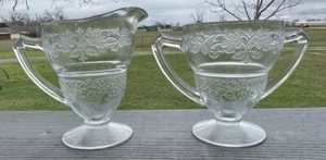 HTF Crystal Clear Indiana Number #616 Vernon Sugar Bowl & Creamer Cream Pitcher - Picture 1 of 2