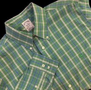 Brooks Brothers Mens Shirt LOGO Green Plaid ST PATRICKS Non Iron Button Down M