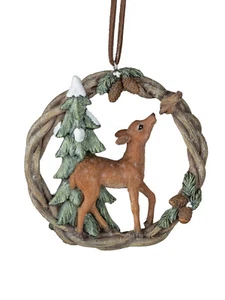Hänger Reh mit Tanne im Kranz | Hängedeko Dekohänger Weihnachten | 9,5 cm - Bild 1 von 1