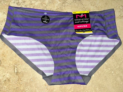 NUEVO CON ETIQUETAS MAIDENFORM Comfort Devotion Gris Púrpura Rayas Hipster Panty Med 6 Foto 1 de 2